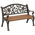 Banc de jardin 120 x 60 x 90 cm en métal et bois marron style floral - Trandorix