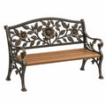 Banc de jardin 120 cm en métal noir et bois style floral - Trandorix