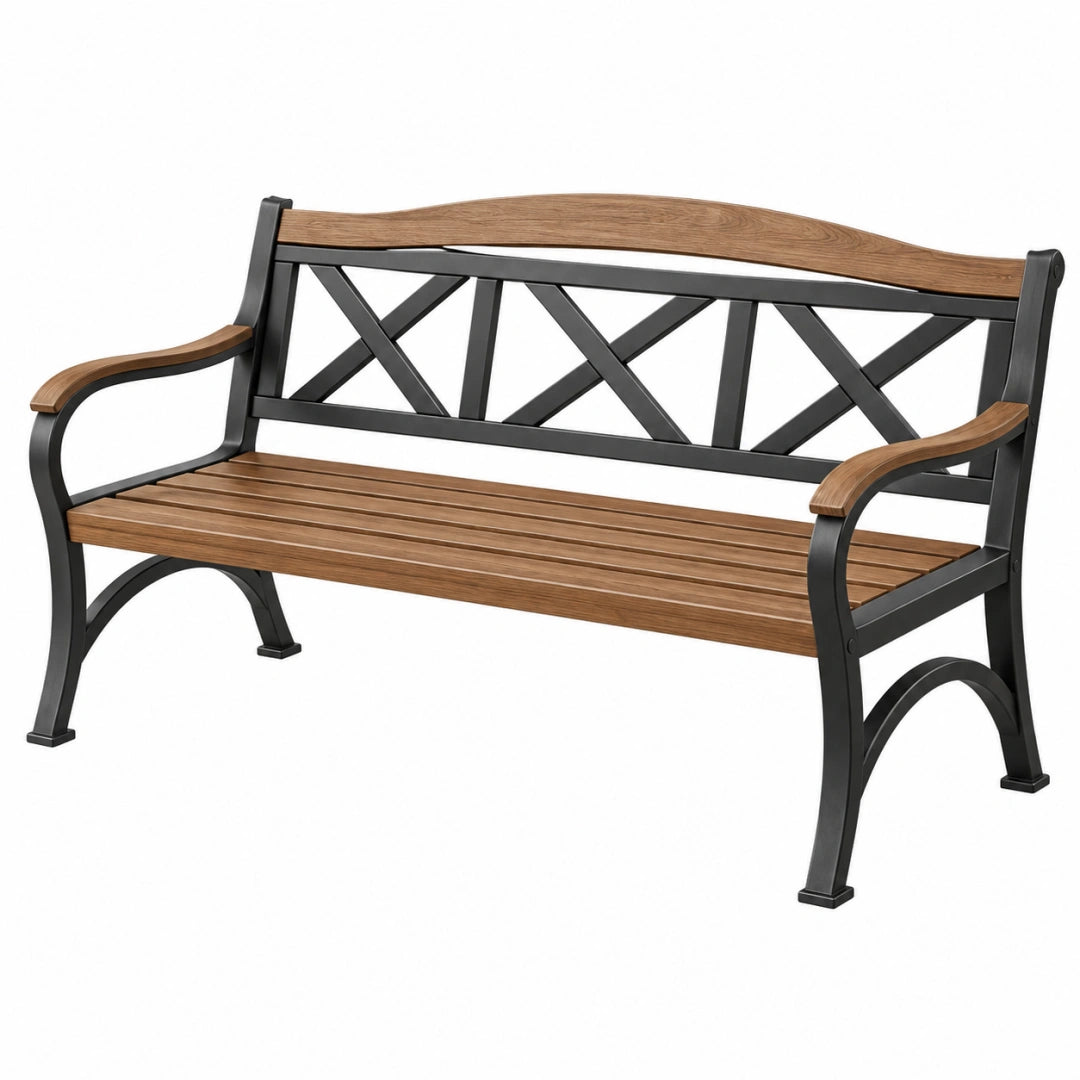 Banc de jardin 120 x 65 x 85 cm en métal et bois marron noir style classique - Trandorix